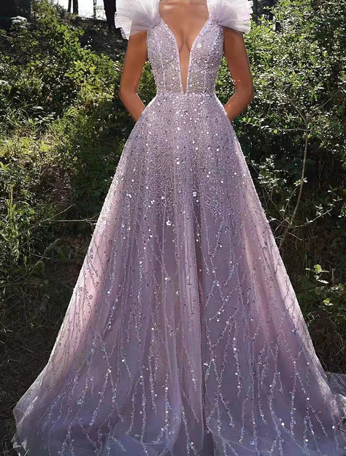 Wholesale  A-Line Prom Dresses Sparkle & Shine Dress Formal Wedding Party Floor Length Sleeveless V Neck Sequined Backless with Sequin